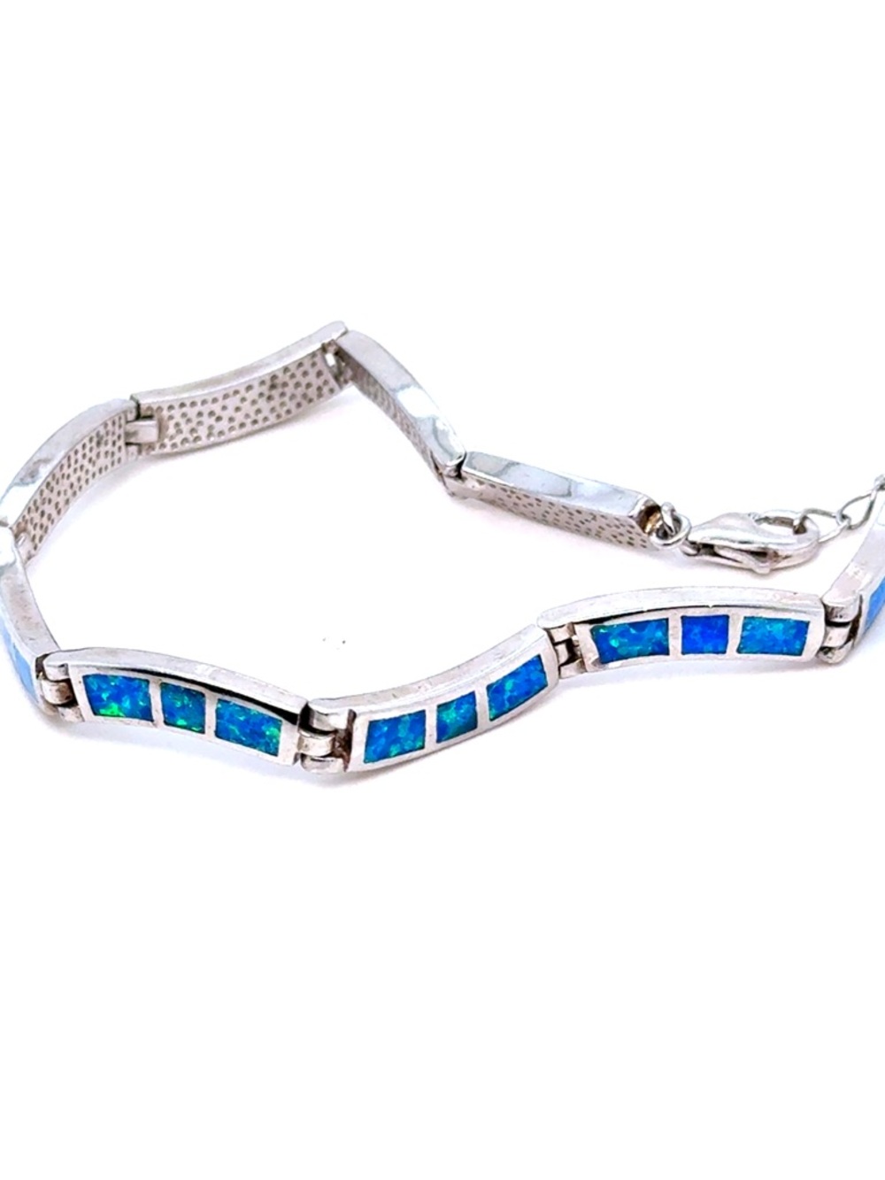Sterling Silver 925 Blue Opal Inlay Bracelet - Picture 3 of 10